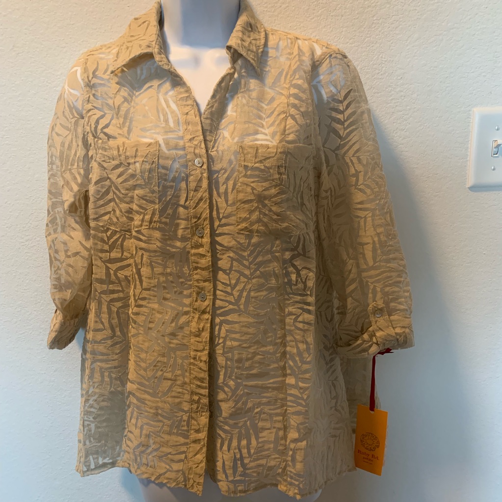 Ruby Red Petite Button Down Cream Pattern Shirt